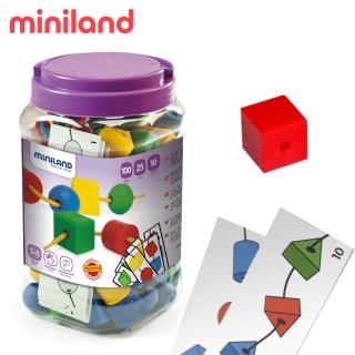 【西班牙Miniland】立體幾何穿繩100入-2.5cm綜合(STEM玩教具/手眼協調/西班牙原裝進口)