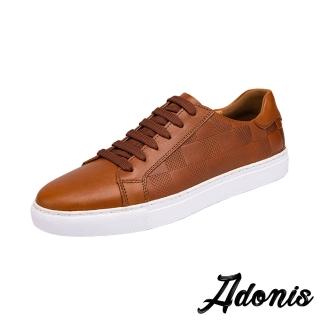【Adonis】真皮板鞋 牛皮板鞋/真皮頭層牛皮格子壓紋時尚休閒板鞋-男鞋(棕)