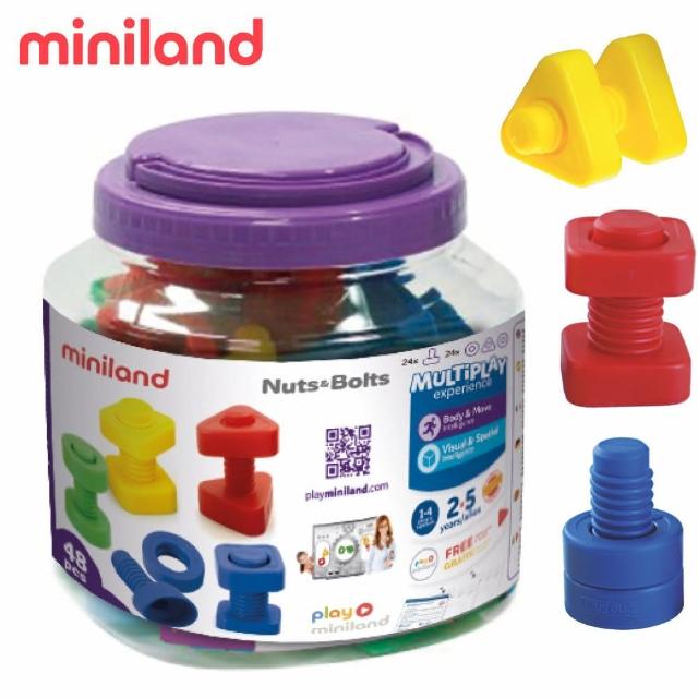 【西班牙Miniland】小手大腦螺絲組24入組-48件(形狀配對/顏色認知)