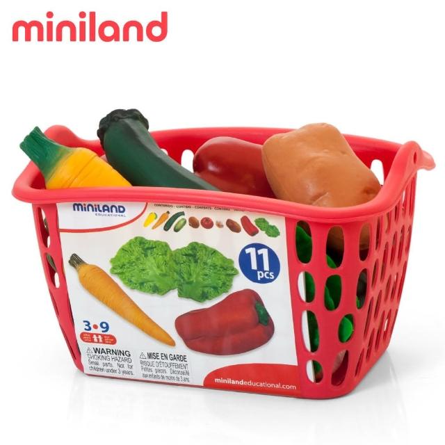 【西班牙Miniland】蔬菜11件附購物提籃(扮家家酒/角色扮演/西班牙原裝進口)