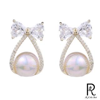 【RJ New York】俏麗水滴圓形珍珠鏤空水鑽韓版耳環(2色可選)