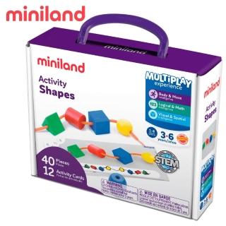 【西班牙Miniland】立體幾何穿繩40入(STEM玩教具/手眼協調)