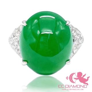 【CC Diamond】天然翡翠A貨 鴿子蛋陽綠戒指(18K 大氣蓬勃)