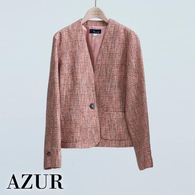 【AZUR】無領毛呢感短版西裝外套-3色