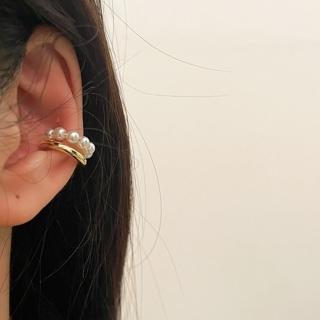 【Oni 歐妮】法式C型珍珠 不對稱耳骨夾式耳環無耳洞耳扣耳夾耳窩夾(1個入)