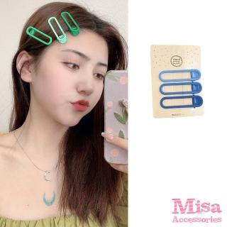 【MISA】縷空髮夾 橢圓髮夾/韓國設計糖果色系基本必備縷空橢圓髮夾3件套組(7色任選)