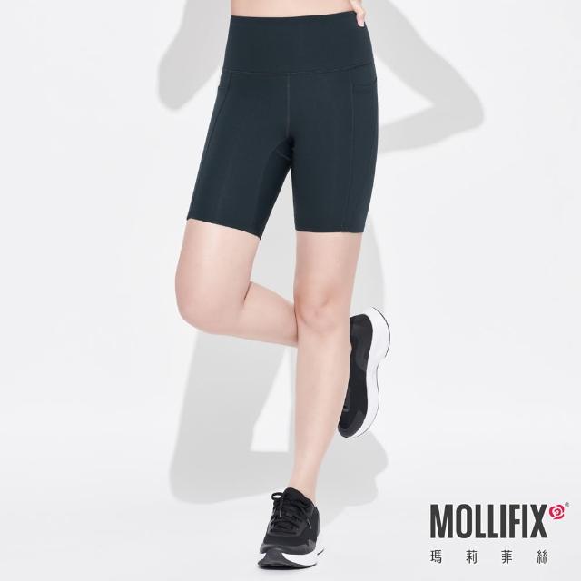 【Mollifix 瑪莉菲絲】高腰包覆訓練3分褲、瑜珈服、Legging(水墨綠)