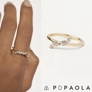 【PD PAOLA】西班牙時尚潮牌 鑲鑽羽毛戒指 簡約金色戒指 NATURA(925純銀鑲18K金)