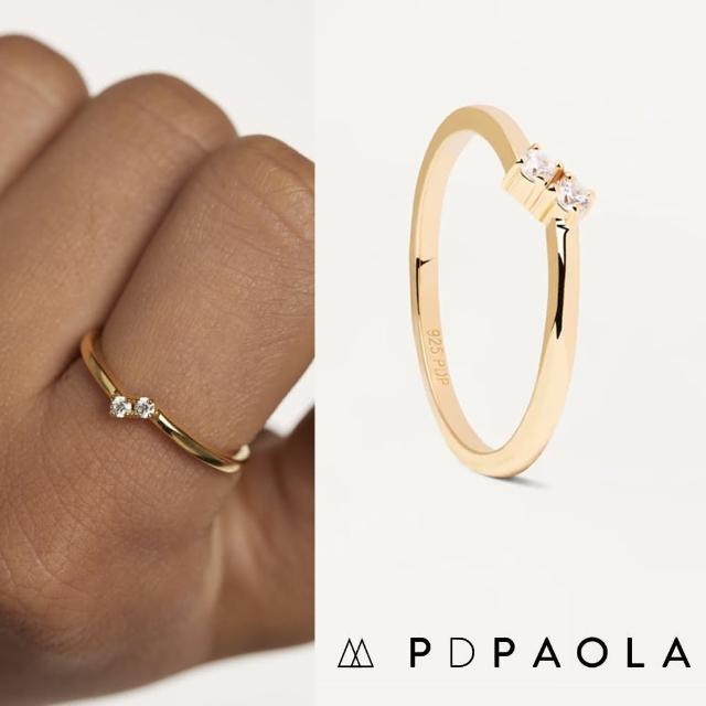 【PD PAOLA】西班牙時尚潮牌 圓形明亮切割雙鑽戒指 簡約金色戒指 COUPLET(925純銀鑲18K金)