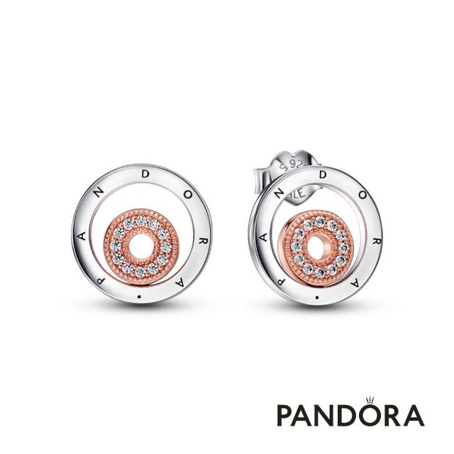 【Pandora 官方直營】Pandora Signature Logo 雙色圓環針式耳環