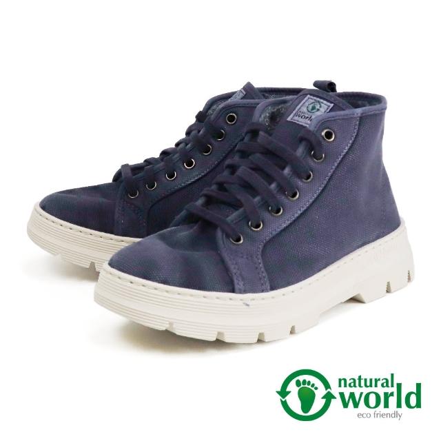 【Natural World】西班牙手工刷色高筒帆布鞋 海軍藍(7111E-BU)