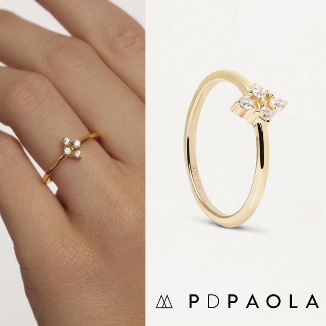 【PD PAOLA】西班牙時尚潮牌 圓形明亮切割4鑽戒指 菱形金色戒指 ARDA(925純銀鑲18K金)