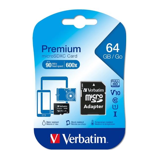 【Verbatim 威寶】Premium MicroSDHC 64GB C10 V10 UHS-I U1記憶卡(44084)