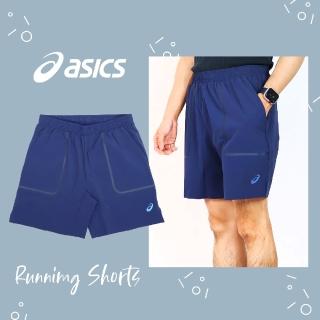 【asics 亞瑟士】短褲 Cooling 7” Run 藍 男款 涼感 口袋 反光 透氣 彈性 無縫 開衩 跑步(2011C736400)