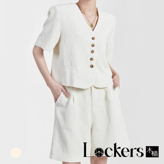 【Lockers 木櫃】夏季時尚白皺短袖套裝 L111080104(短袖套裝)