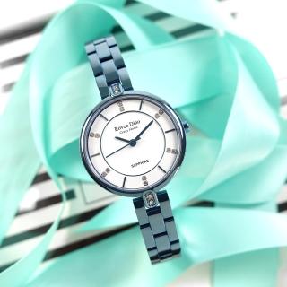 【Roven Dino 羅梵迪諾】典雅迷人 閃耀晶鑽 藍寶石水晶玻璃 不鏽鋼手錶 白x鍍藍 30mm(RD6092BU)
