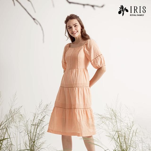【IRIS 艾莉詩】設計感方領棉麻長洋裝-2色(26641)