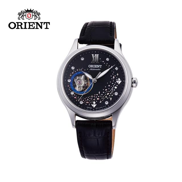 【ORIENT 東方錶】ORIENT 東方錶 HAPPY STREAM系列 藍月奇蹟鏤空機械錶 皮帶款 黑色 - 36mm(RA-AG0019B)