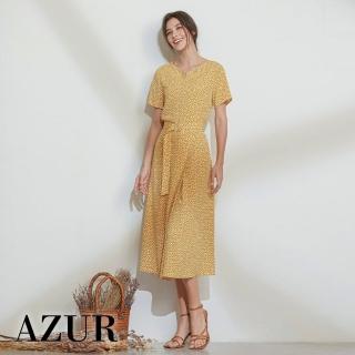 【AZUR】法國野餐小白花前單摺洋裝
