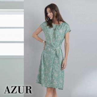 【AZUR】宮廷緞面印花中長洋裝