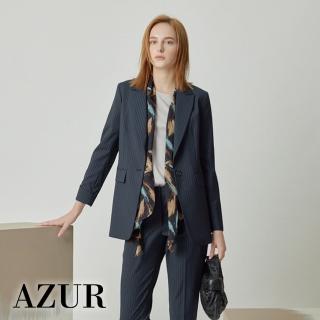 【AZUR】秋冬微長版細直紋西裝外套