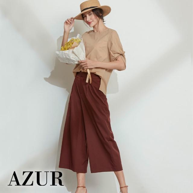 【AZUR】壓摺百搭素面七分寬褲-3色