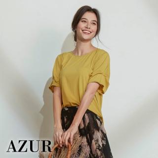 【AZUR】花瓣抓摺袖柔軟上衣-2色