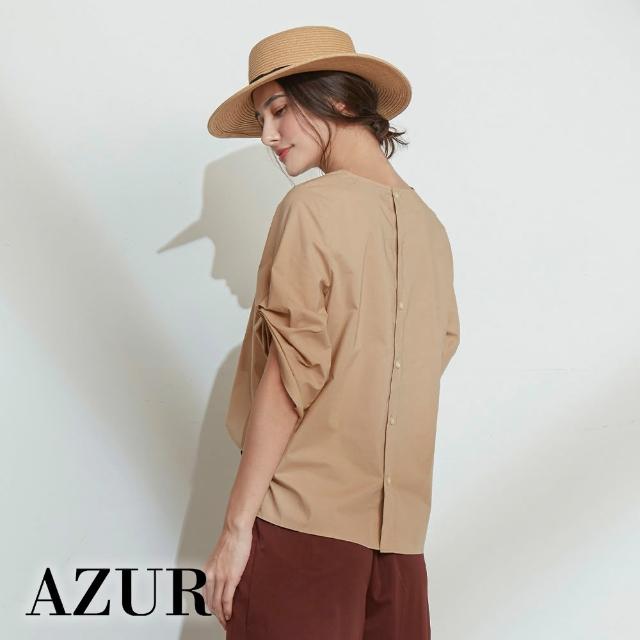 【AZUR】棉麻質料背排釦寬版上衣-2色