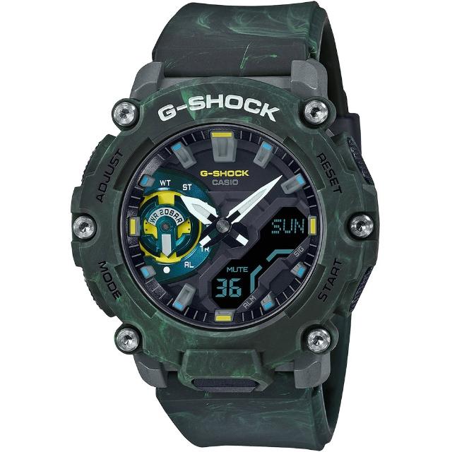 【CASIO 卡西歐】G-SHOCK 迷霧森林碳核心防護雙顯手錶 母親節 禮物(GA-2200MFR-3A)