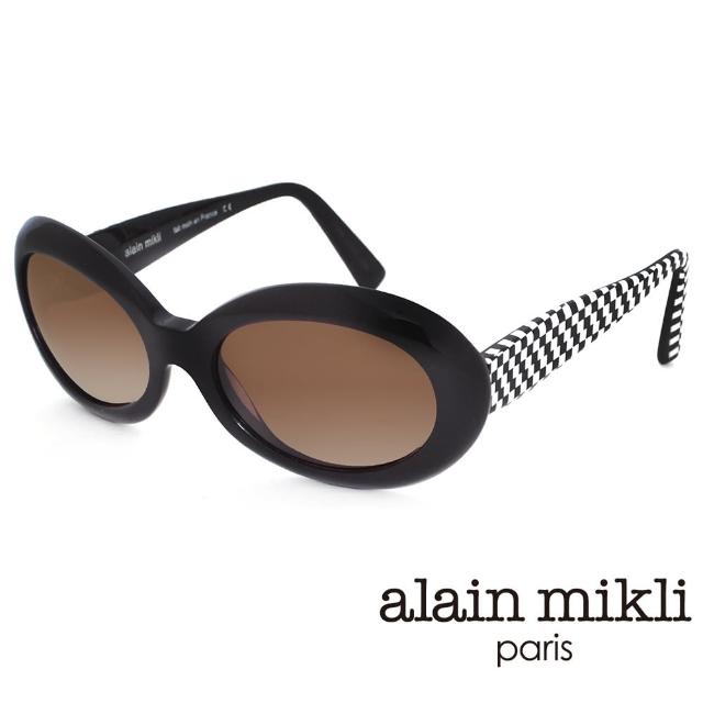 【Alain Mikli】法國時尚週歐美橢圓 造型太陽眼鏡(黑色/棋盤格 AL1306-A02D)