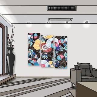 【24mama 掛畫】三聯式 油畫布 昆蟲 裝飾 藝術 插圖 時尚 無框畫-30x80cm(抽象花蝴蝶)