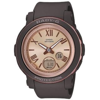 【CASIO 卡西歐】BABY-G 高級質感羅馬指針腕錶/棕x玫瑰金框(BGA-290-5A)