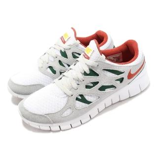 【NIKE 耐吉】慢跑鞋 Free Run 2 男鞋 白 灰 綠 紅 麂皮 襪套式 赤足 復刻 運動鞋(537732-102)