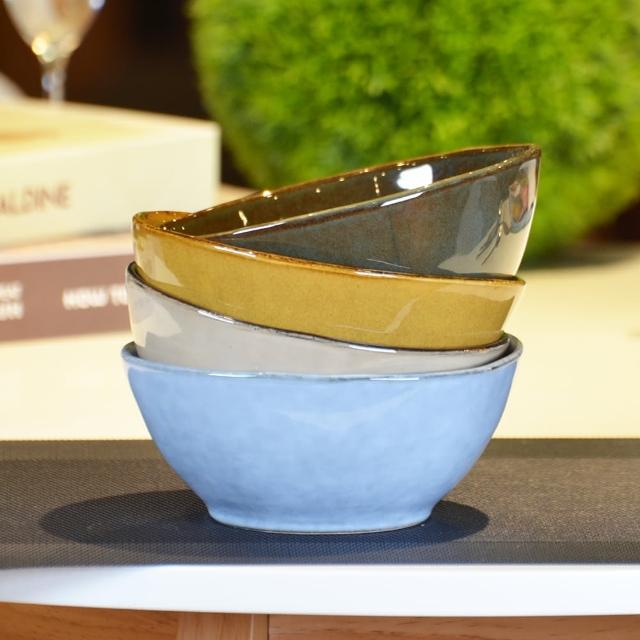 【YU Living 信歐傢居】日式手拉坏陶瓷深碗二件組 陶瓷圓碗 湯碗(550ml/二件一組/5色)