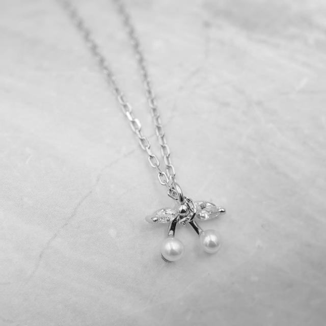 【Porabella】925純銀鋯石人工珍珠項鍊 輕奢設計感新款吊墜櫻桃形狀 Pearl Necklace