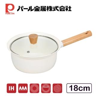 【Pearl Life 珍珠金屬】日本珍珠金屬 陶瓷加工木柄湯鍋 18cm IH爐可用鍋(不挑爐具)