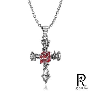 【RJ New York】自信薔薇十字架龐克設計中性時尚項鍊(紅色)