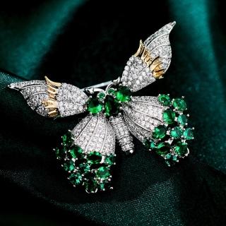 【ANGEL】綠晶靈動蝴蝶華麗絲巾扣胸針別針兩用款(綠色)