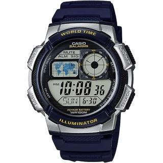 【CASIO 卡西歐】學生錶 多功能世界時間電子錶-藍銀 畢業禮物(AE-1000W-2AV)