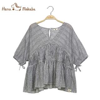 【Hana Mokuba】花木馬日系女裝V領寬鬆連袖抽褶A襬氣質上衣(上衣)
