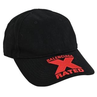 【Balenciaga 巴黎世家】經典LOGO X RATED 棉質鴨舌帽棒球帽(黑)