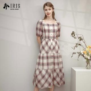 【IRIS 艾莉詩】時尚方領棉麻格紋洋裝-2色(26603)