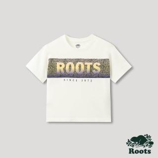 【Roots】Roots 女裝- 山林漫步系列 漸層裂紋LOGO短袖T恤(椰奶色)