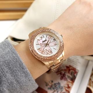 【FOSSIL】Stella 珍珠母貝 花樣風采 日期 不鏽鋼手錶 銀白x鍍玫瑰金 38mm(ES5192)