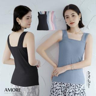 【Amore】日系舒適方領寬版螺紋背心上衣(簡約百搭上衣)