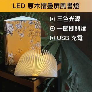 【SunZa】LED原木摺疊屏風書燈(宮廷花卉款-大本)