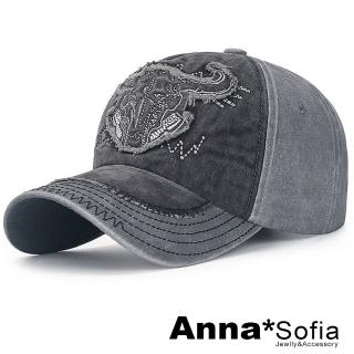 【AnnaSofia】棒球帽嘻哈帽街舞帽潮帽鴨舌帽-牛頭毛邊布飾(黑灰系)