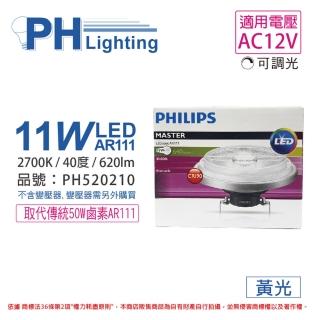 【Philips 飛利浦】2入 LED 11W 927 黃光 12V AR111 40度 可調光 高演色 燈泡 _ PH520210