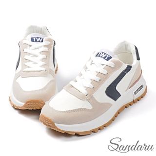 【SANDARU 山打努】運動鞋 復古拼色簡約綁帶休閒鞋(白藍)