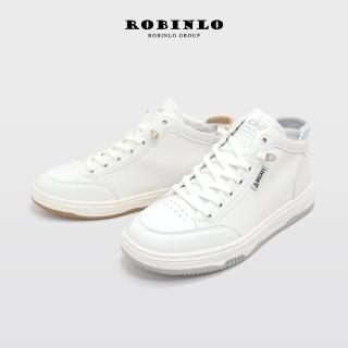 【Robinlo】清新自在真皮軟Q高筒小白鞋GAZ(咖啡色/灰色)